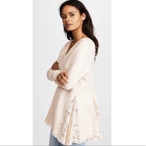 Free People No Frills V-neck Lace Insets Sweater